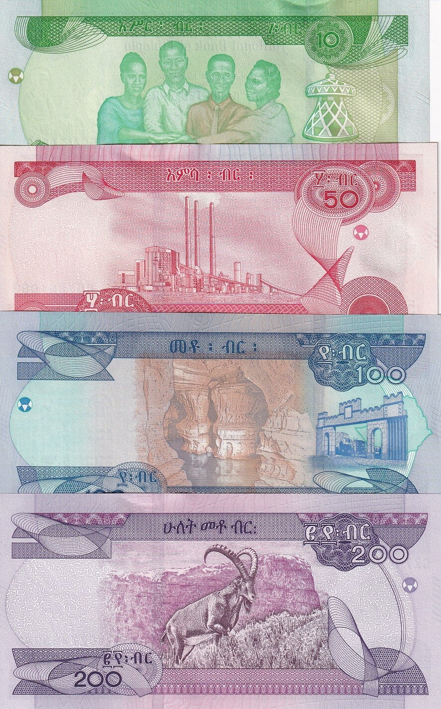 Ethiopia Set 4 Pcs 10 50 100 200 Birr 2012/2023 P 53 54 55 56 UNC
