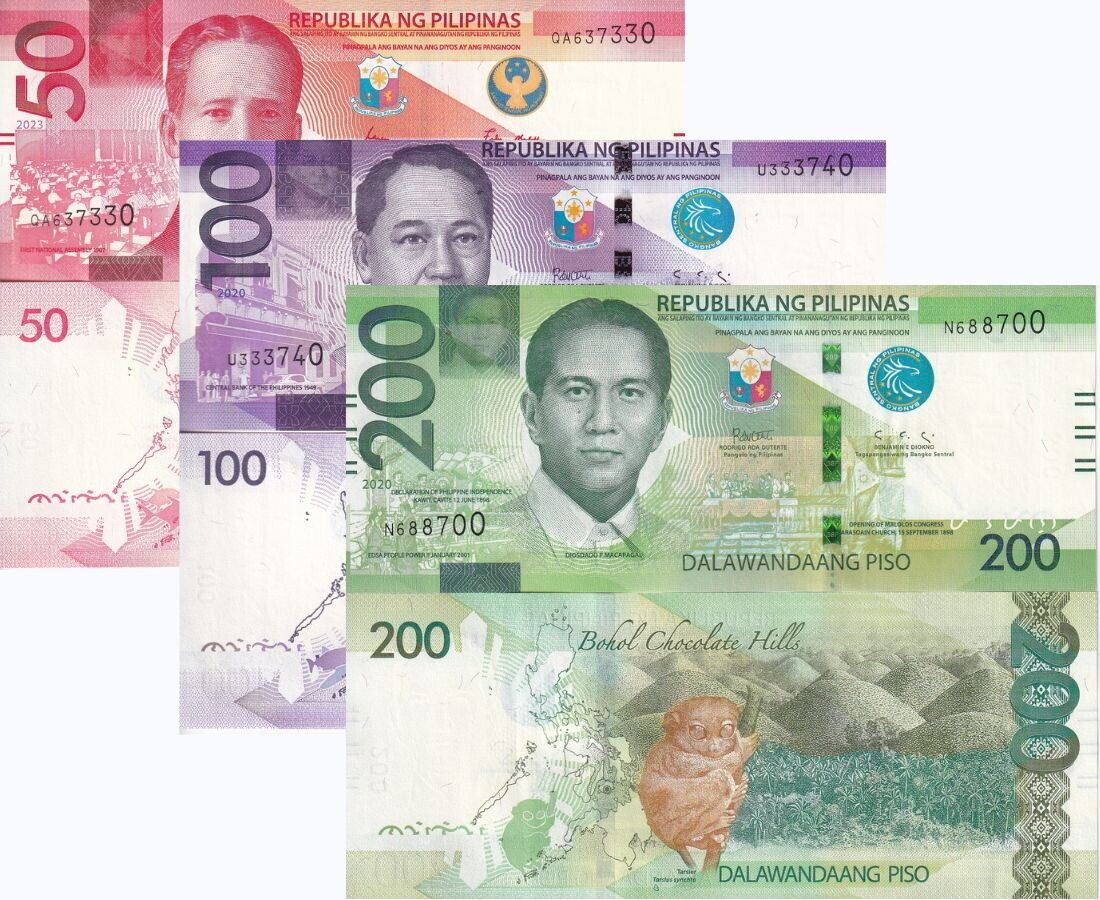 Philippines Set 3 UNC 50 100 200 Pesos Mixed Date P 222 226 231A