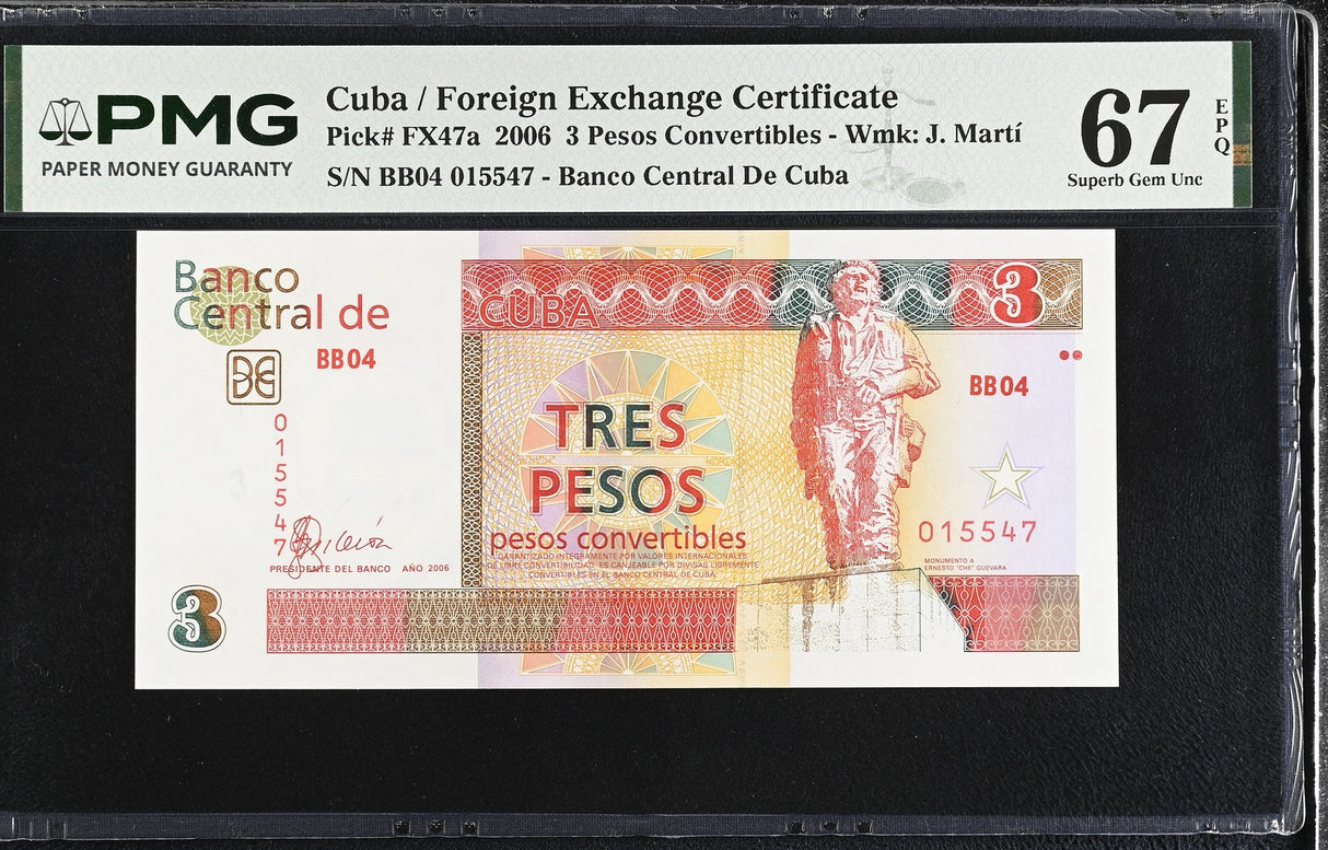 Central America Foreign Exchange 3 Pesos 2006 P FX47 a Superb Gem UNC PMG 67 EPQ