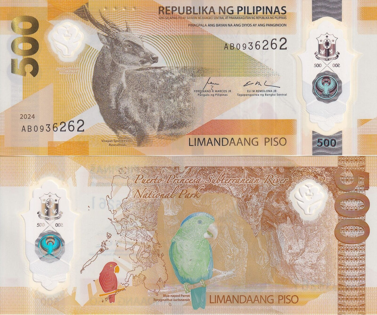 Philippines 500 Piso 2025/2024 Deer Parrot Polymer P 240 AUnc