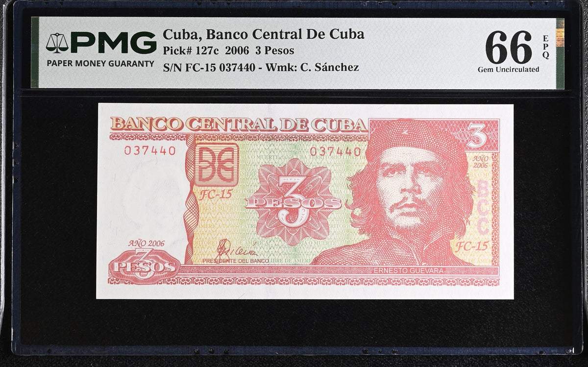 Central America 3 Pesos 2006 P 127 c CHE Guevara GEM PMG 66 EPQ