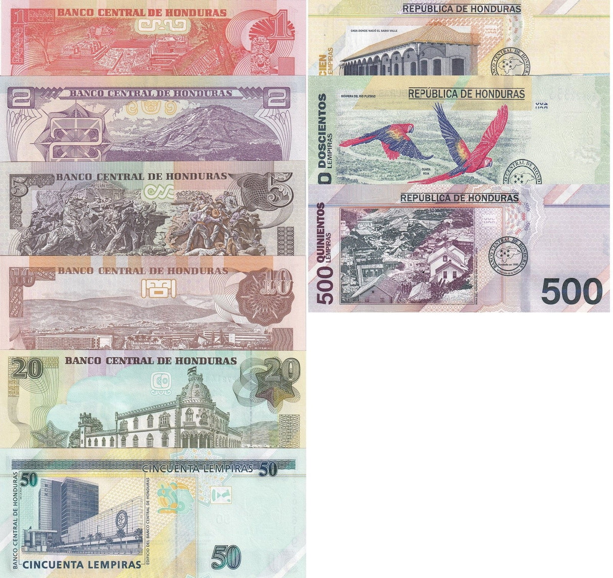 Honduras Set 9 UNC 1-200 500 Lempiras 2022-2024 P 96 97 98 99 100-114 P New