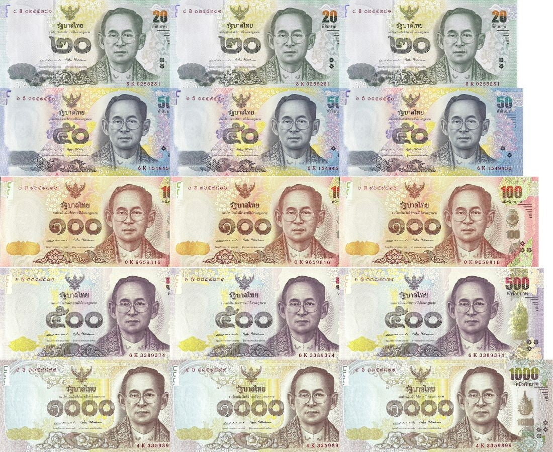 Thailand Set 5 x Lot 3= 15 UNC 20 50 100 500 1000 Baht 2017 COMM.P 130 131 132 133 134