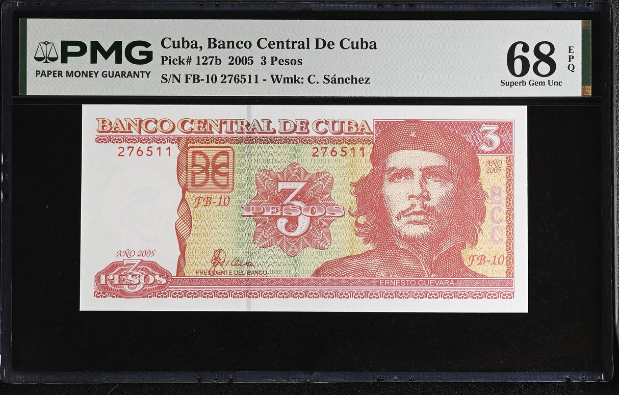 Central America 3 Pesos 2005 P 127 b CHE Guevara Superb Gem PMG 68 EPQ TOP POP
