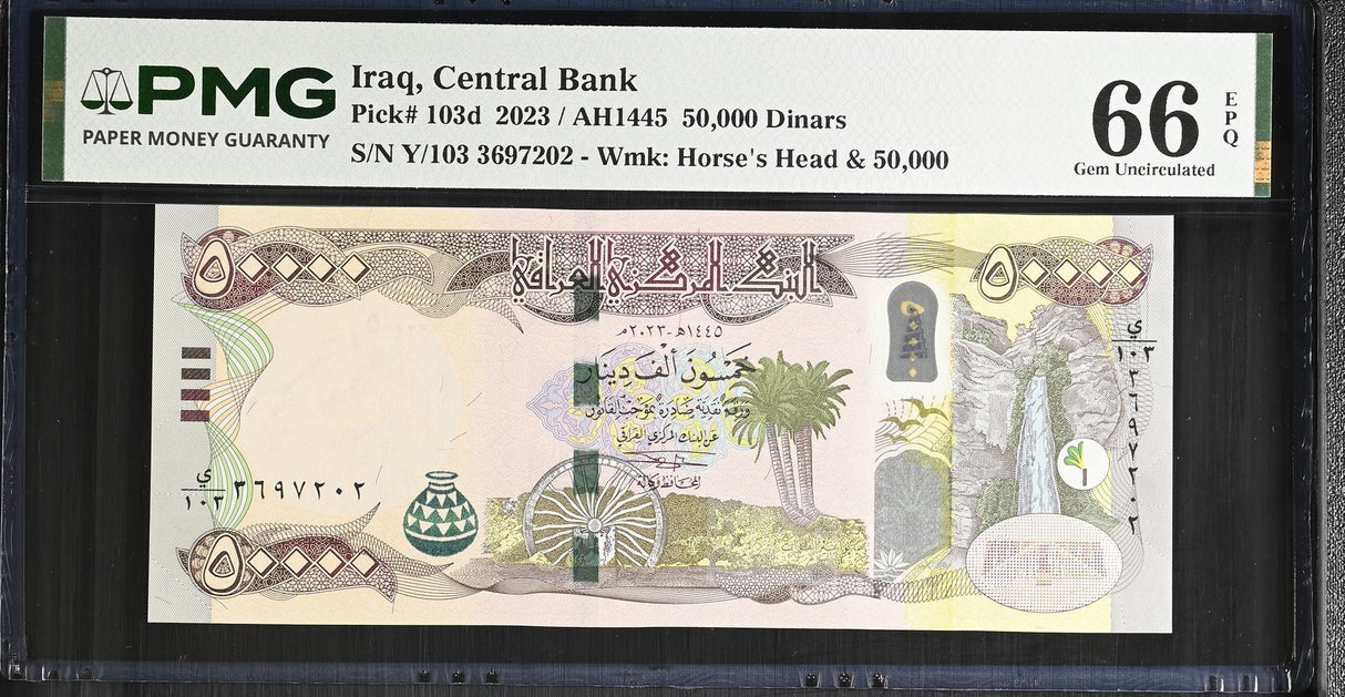 Iraq 50000 Dinars 2023 P 103 d Superb Gem UNC PMG 66 EPQ
