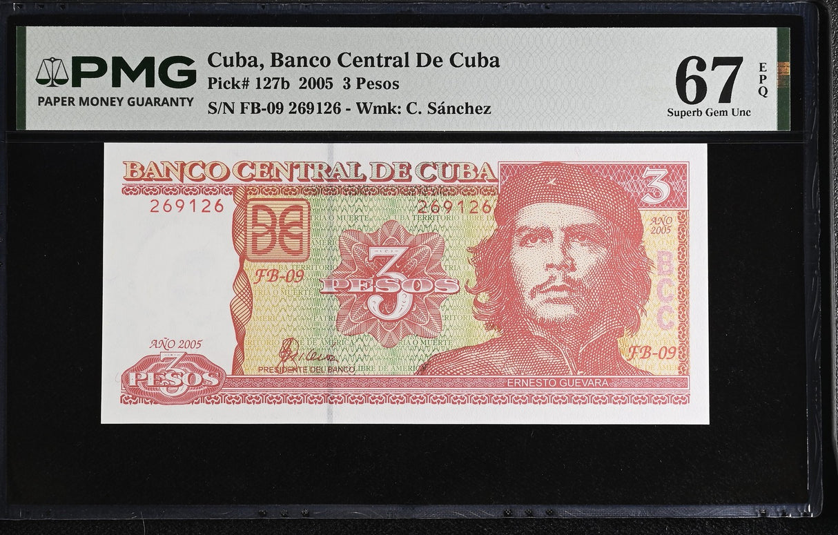 Central America 3 Pesos 2005 P 127 b CHE Guevara Superb GEM PMG 67 EPQ