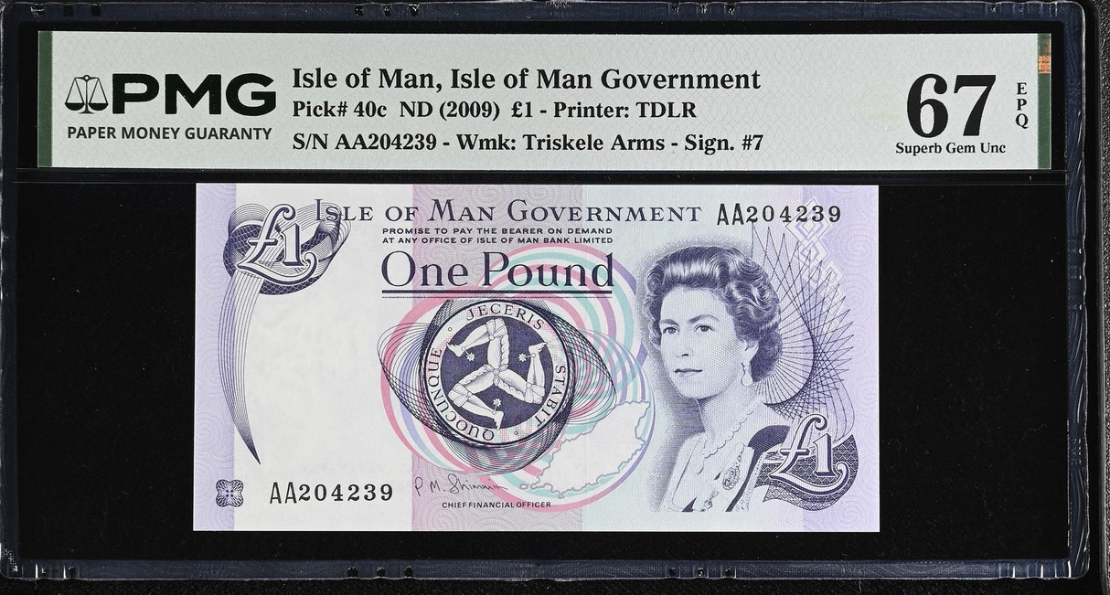 Isle of Man 1 Pounds ND 2009 P 40 c AA Prefix Superb Gem UNC PMG 67 EPQ