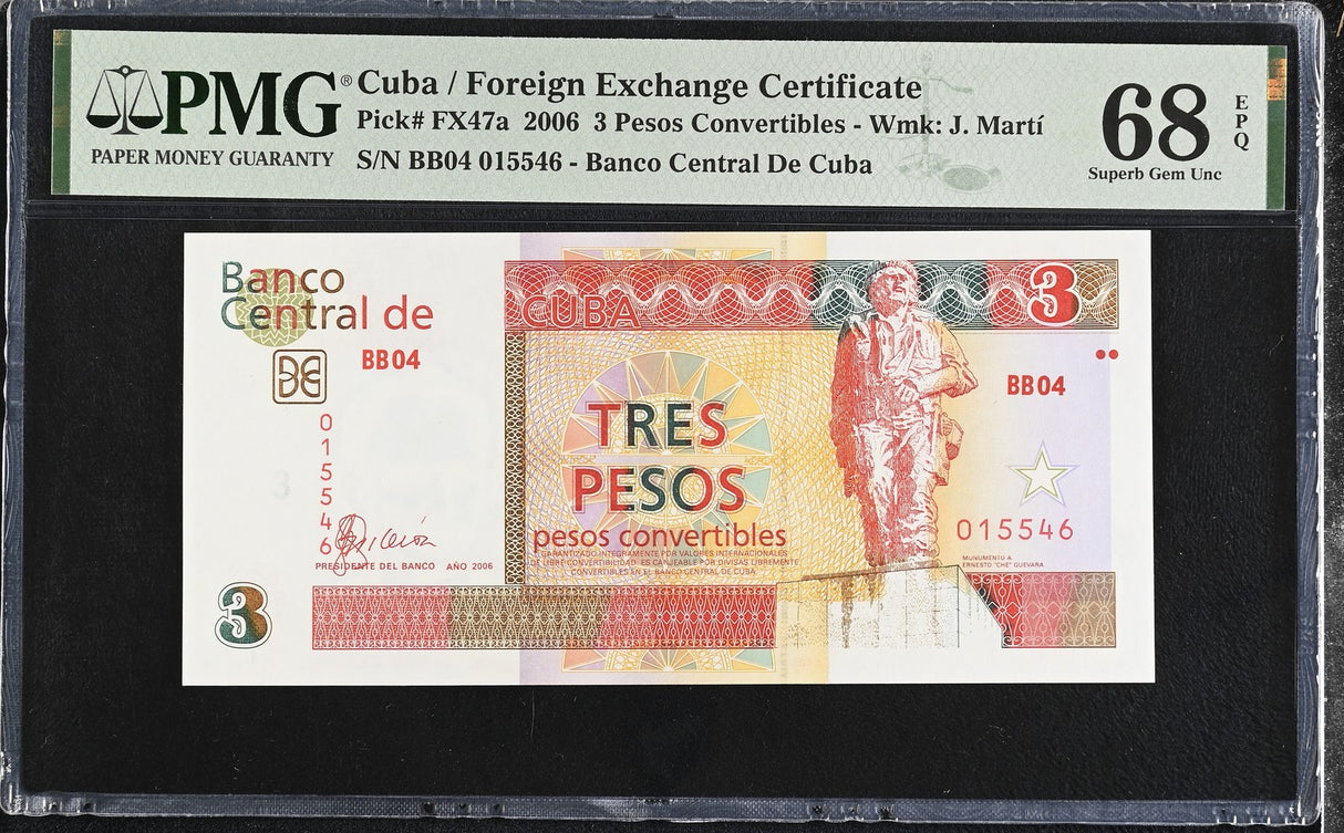 Central America Foreign Exchange 3 Pesos 2006 P FX47 a Superb Gem UNC PMG 68 EPQ