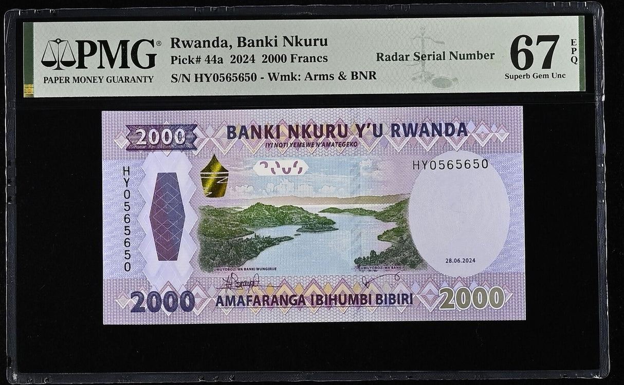 Rwanda 2000 Francs 2024 P 44 a RADAR Superb Gem UNC PMG 67 EPQ