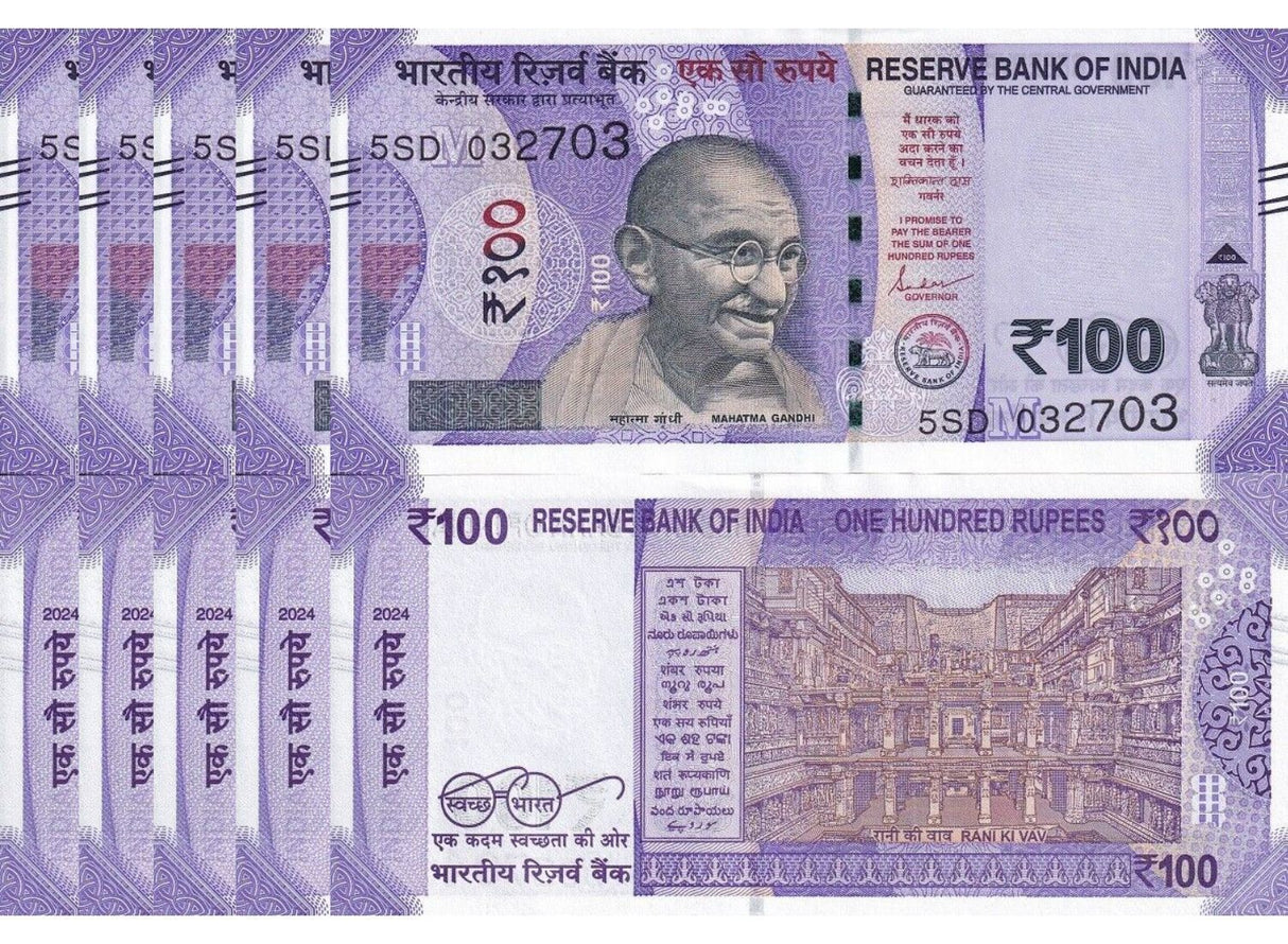 India 100 Rupees 2024 P 112 NEW Date Letter M UNC LOT 5 PCS