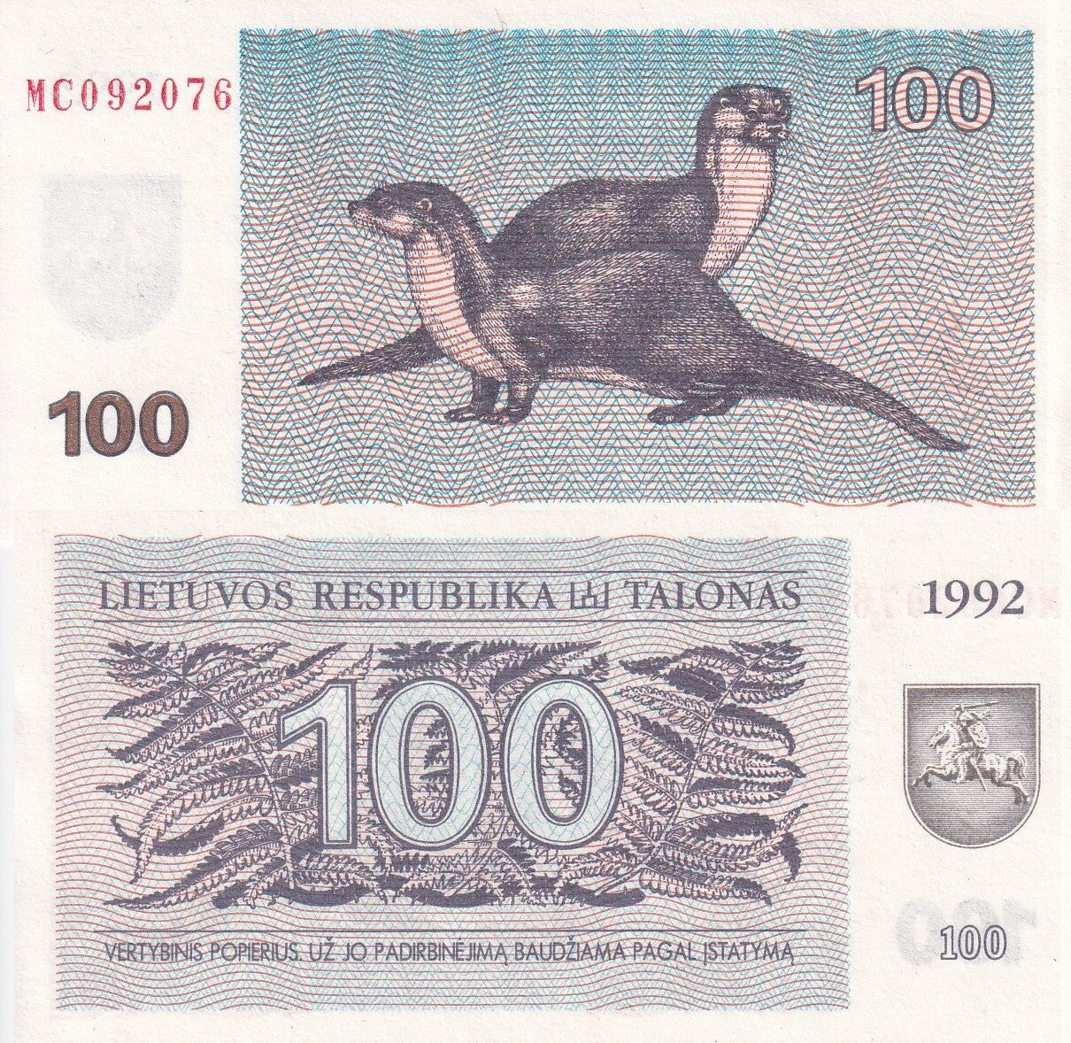Lithuania 100 Talonas 1992 P 42 UNC