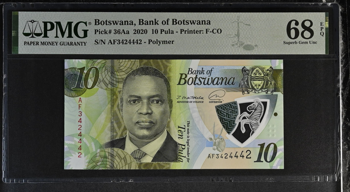 Botswana 10 Pula 2020 P 36Aa Polymer Superb Gem UNC PMG 68 EPQ TOP POP