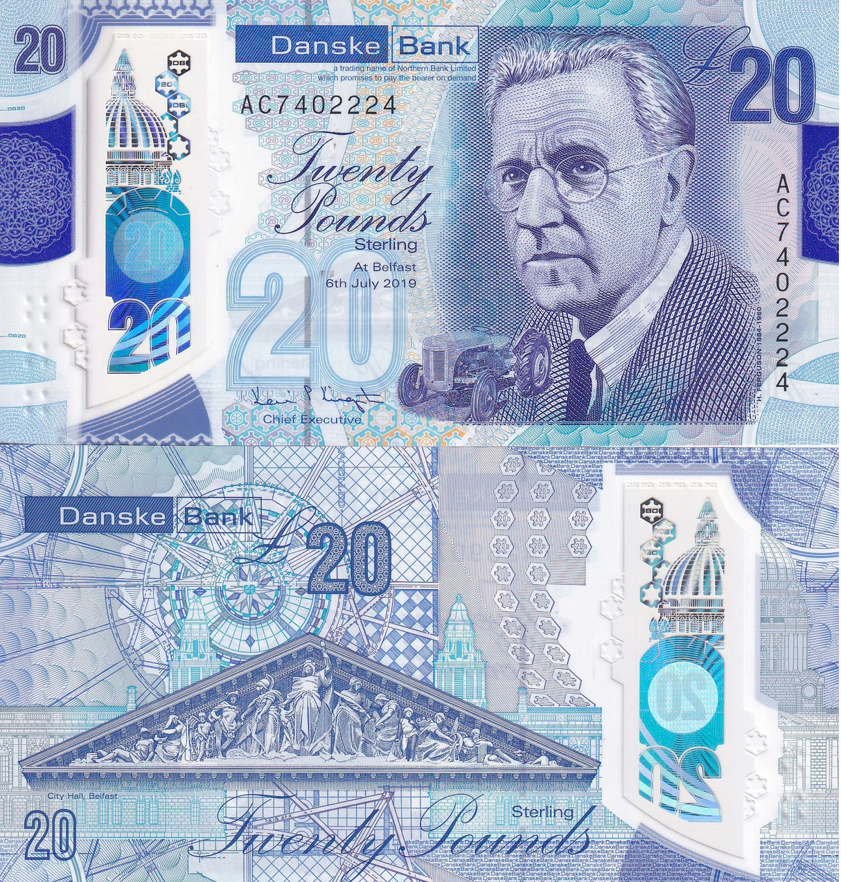 Northern Ireland 20 Pounds Danske 2019/2020 Polymer P 215 UNC