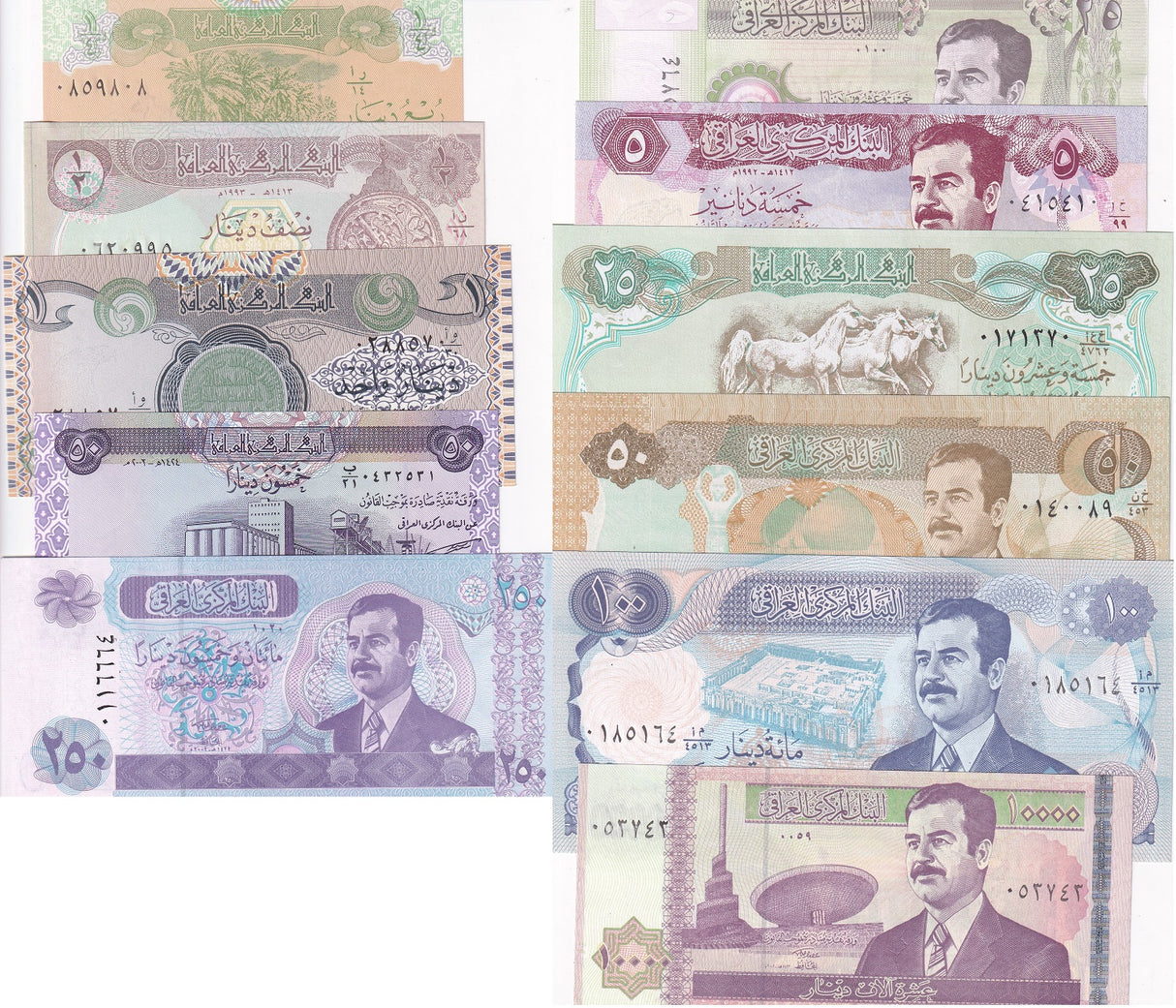 Iraq Set of 11 Different Dinar Notes AU-UNC