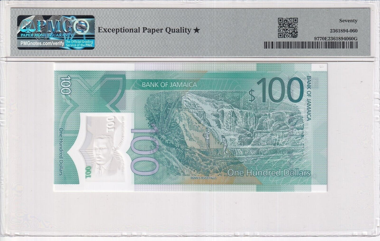 Jamaica 100 Dollars 2022 P 97 Superb Gem UNC PMG 70 EPQ Extra Star TOP