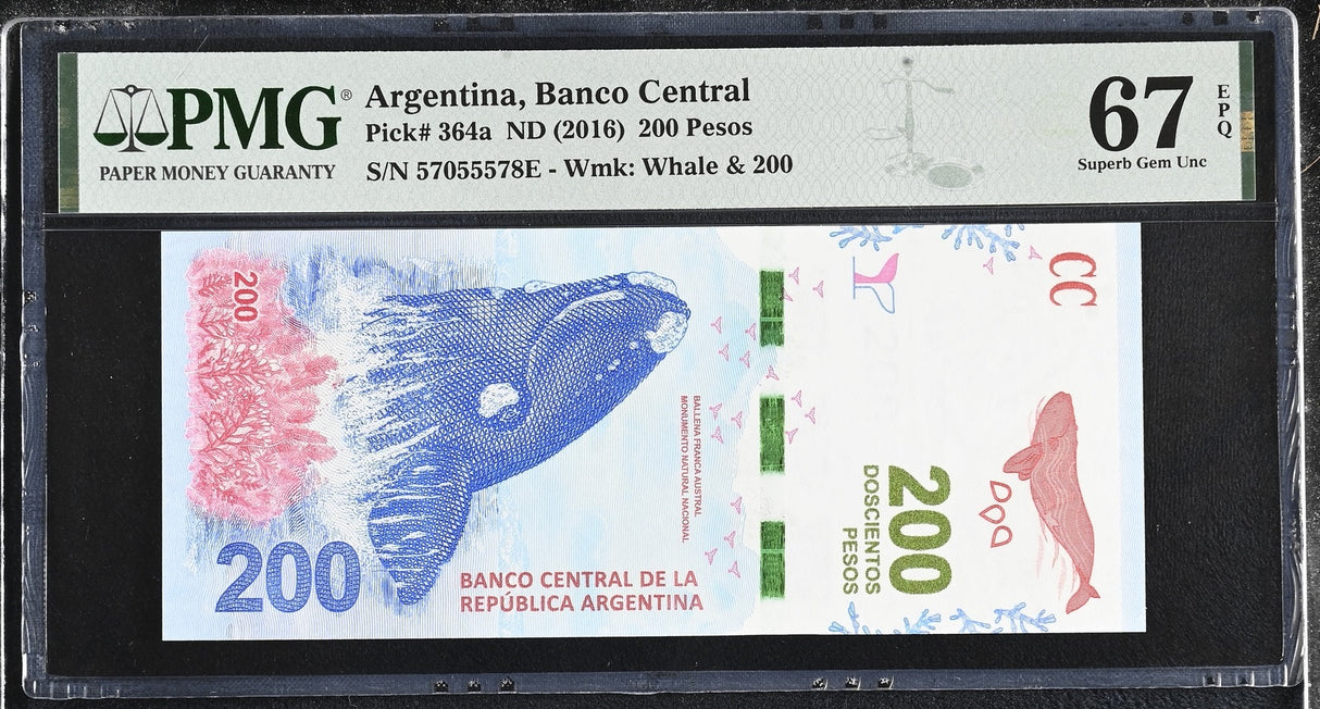 Argentina 200 Pesos ND 2016 P 364 a Superb Gem UNC PMG 67 EPQ