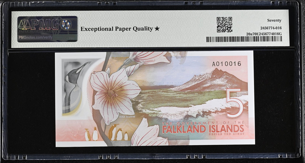 Falkland Islands 5 Pounds 2025 P 20 a Superb Gem UNC PMG 70 EPQ Extra Star TOP