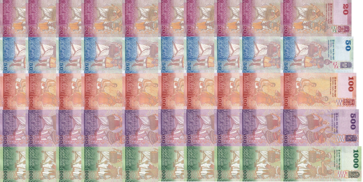 Sri Lanka Set 5 x 10 Sets = 50 UNC 20 50 100 500 1000 Rupees 2022-2024 issued 2026