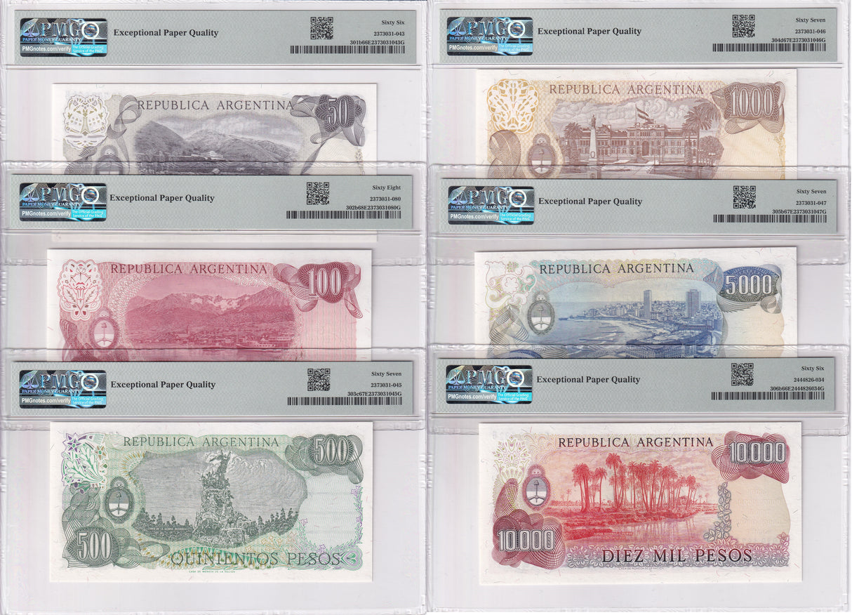 Argentina Set 6; 50 100 500-10k ND 1976 P301-306 Superb Gem UNC PMG 66 67 68 EPQ