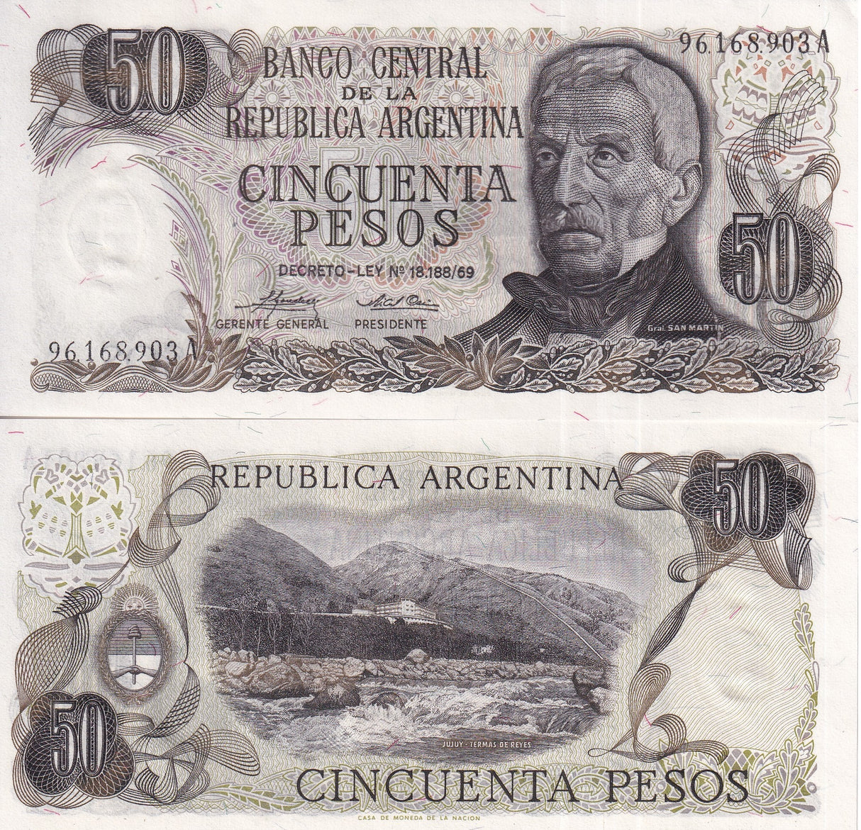 Argentina 50 Pesos ND (1974-1975) SERIES B P 296 UNC