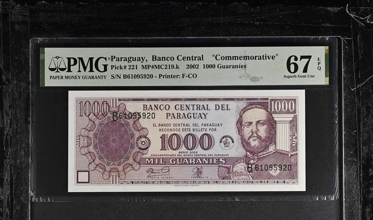 Paraguay 1000 Guaranies 2002 P 221 Commemorative Superb Gem UNC PMG 67 EPQ