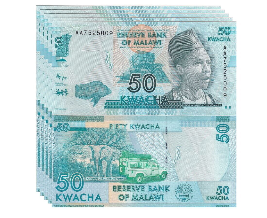 Malawi 50 Kwacha 2012 P 58 a "AA" PREFIX UNC LOT 5 PCS