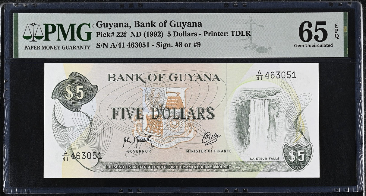 Guyana 5 Dollar ND 1992 P 21 f Gem UNC PMG 65 EPQ