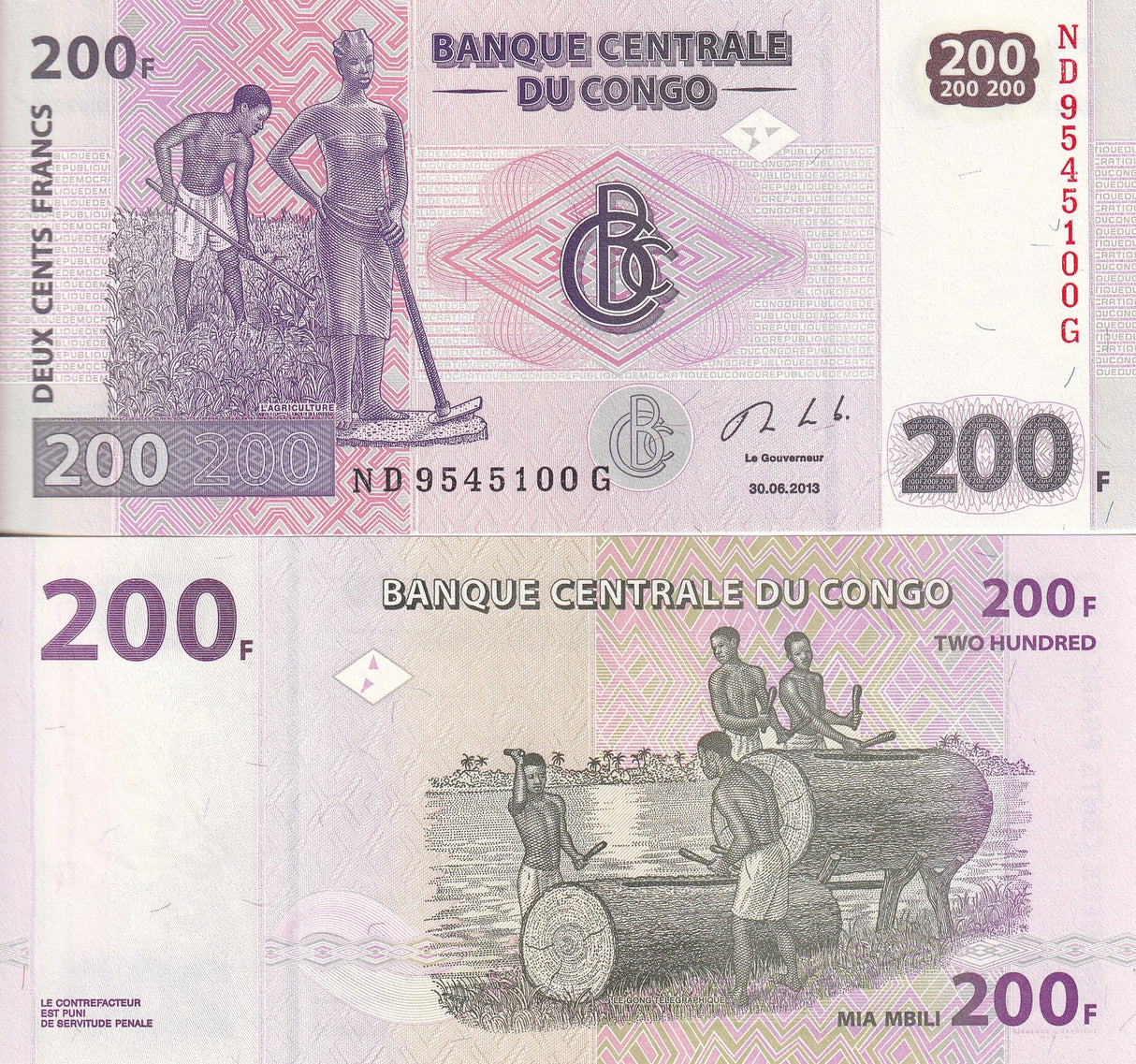 Congo 200 Francs 2013 P 99 b UNC