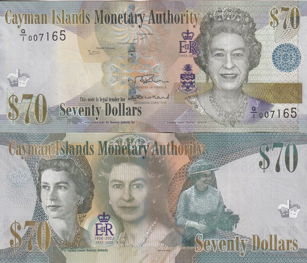 Cayman Islands 70 Dollar 2022 QEII Commemorative P 47 UNC