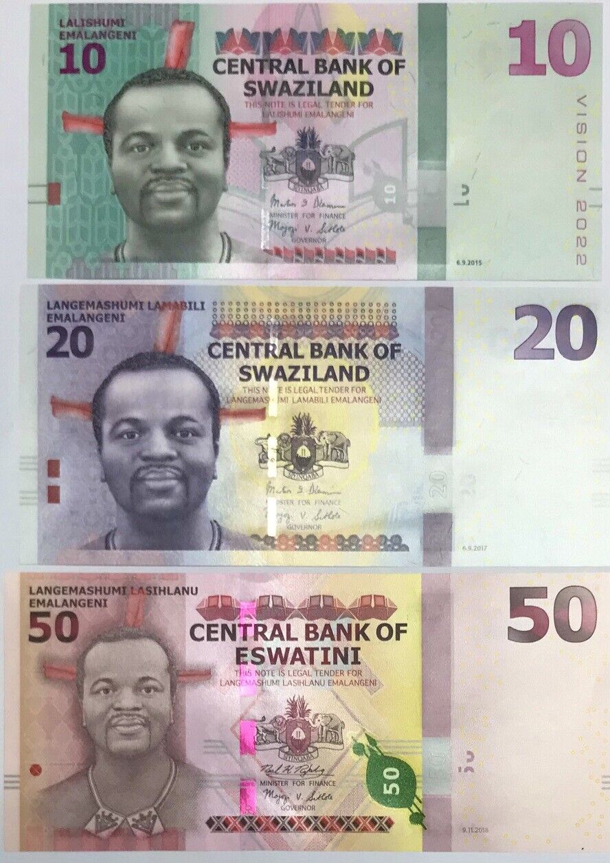 Swaziland Set 3 Pcs 10 20 50 Emalangeni 2015-2018 P 37c P 41 P 43Aa UNC