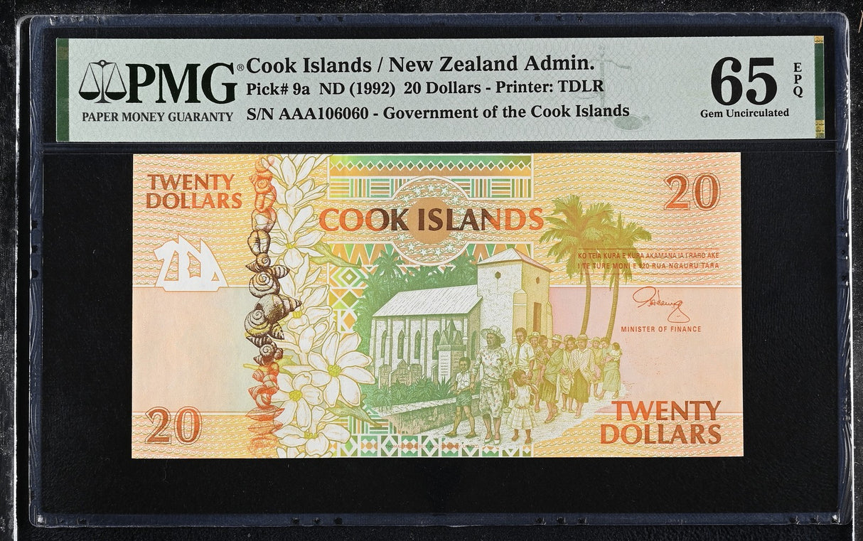 Cook Islands 20 Dollars ND 1992 P 9 a Gem UNC PMG 65 EPQ