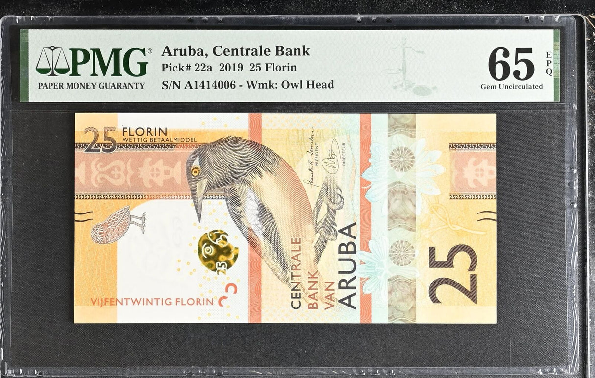 Aruba 25 Florin 2019 P 22 a Gem UNC PMG 65 EPQ