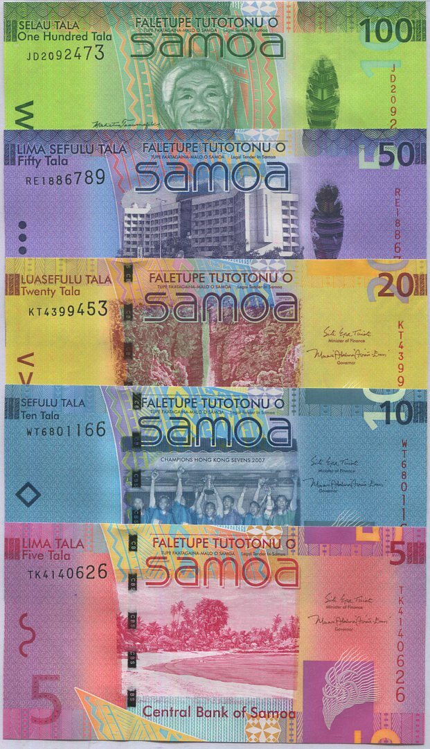 Samoa Set 5 UNC 5 10 20 50 100 Tala 2017 P 38 39 40 41 44
