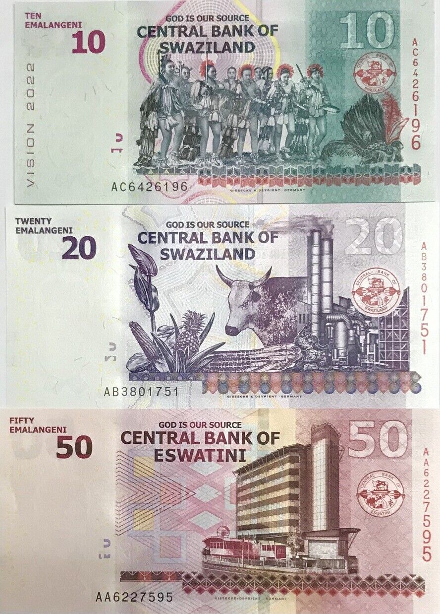 Swaziland Set 3 Pcs 10 20 50 Emalangeni 2015-2018 P 37c P 41 P 43Aa UNC