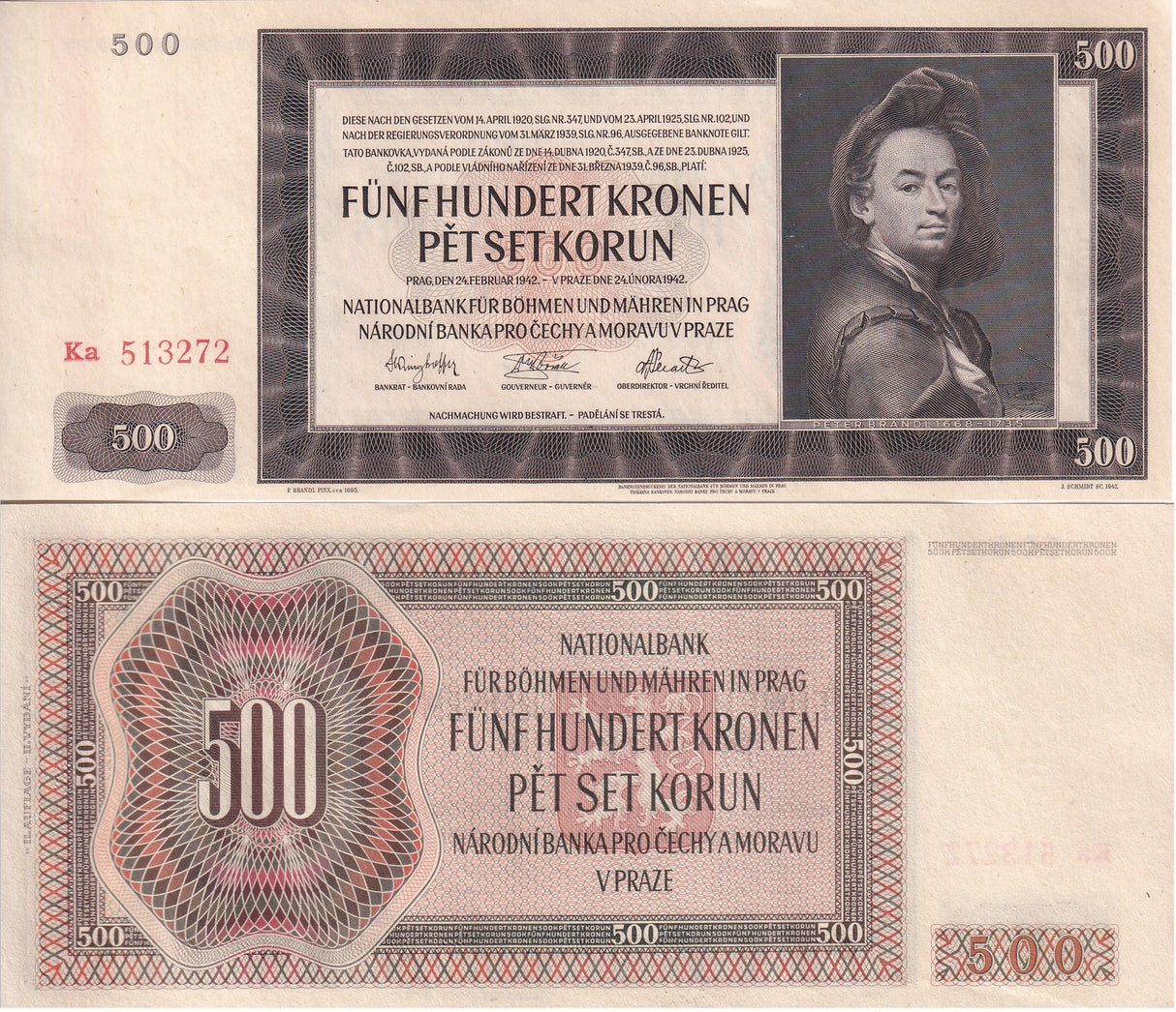 Bohemia & Moravia 500 Korun 1942 P 12 UNC