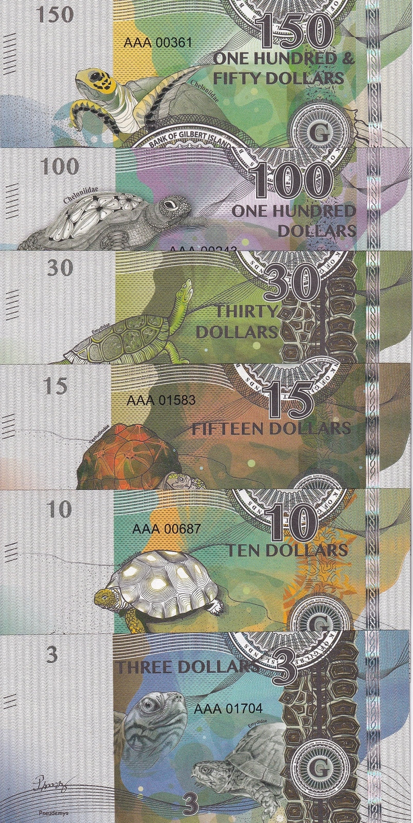 Gilbert Islands Set 6 3 10 15 30 100 150 D 2016 Cheloniidae Emydidae Fantasy