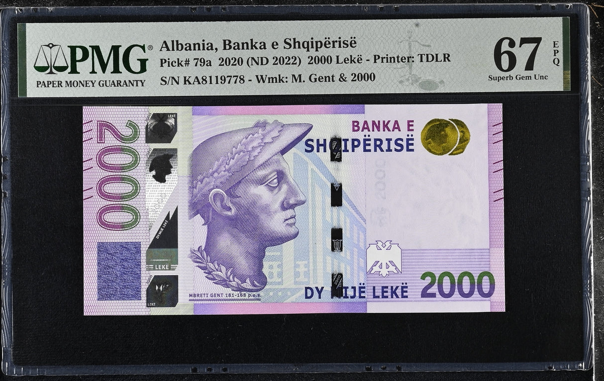 Albania 2000 Leke 2020 ND 2022 P 79 a Superb Gem UNC PMG 67 EPQ