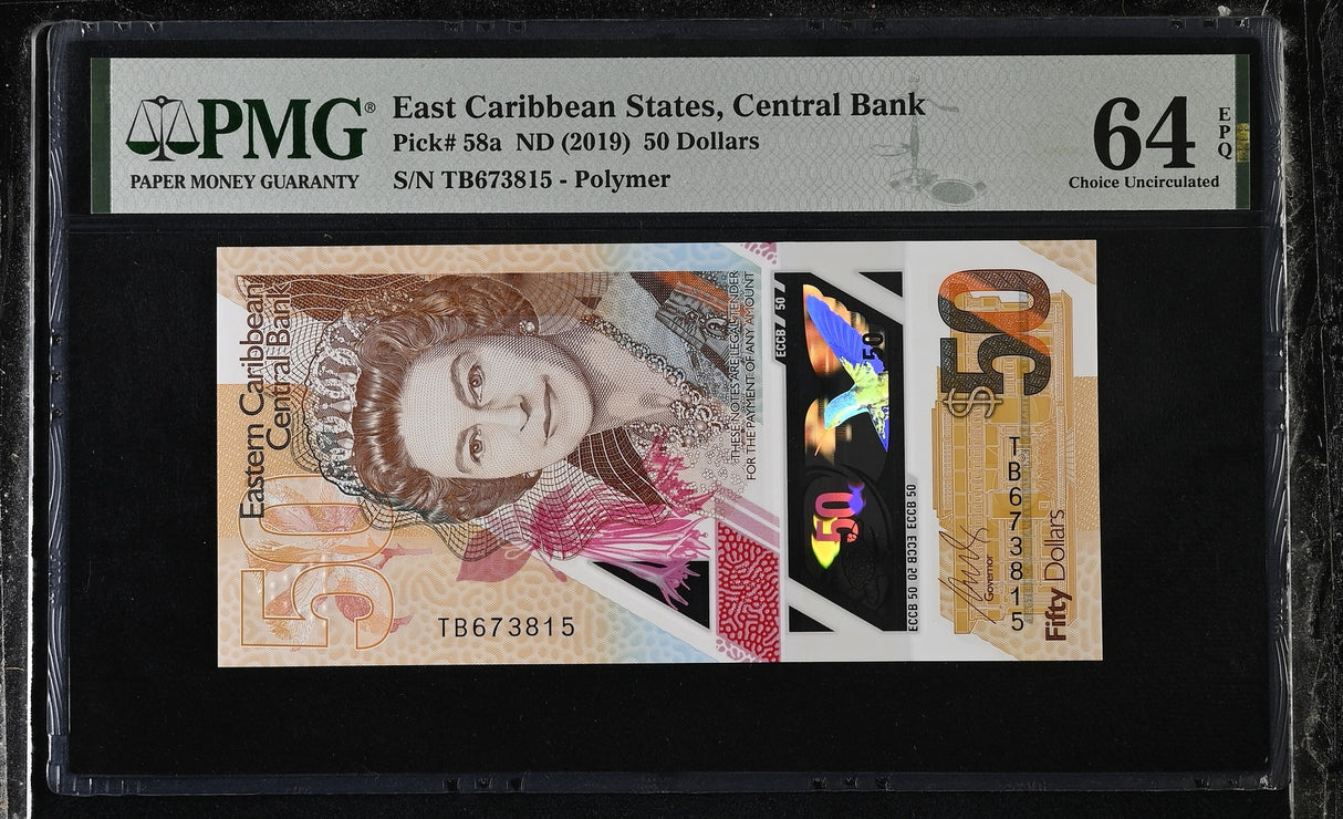 East Caribbean 50 Dollars ND 2019 P 58 a Polymer Choice UNC PMG 64 EPQ