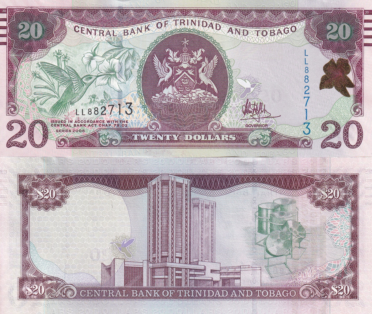 Trinidad & Tobago 20 Dollars 2006/2017 P 49 c Sign Hillaire UNC