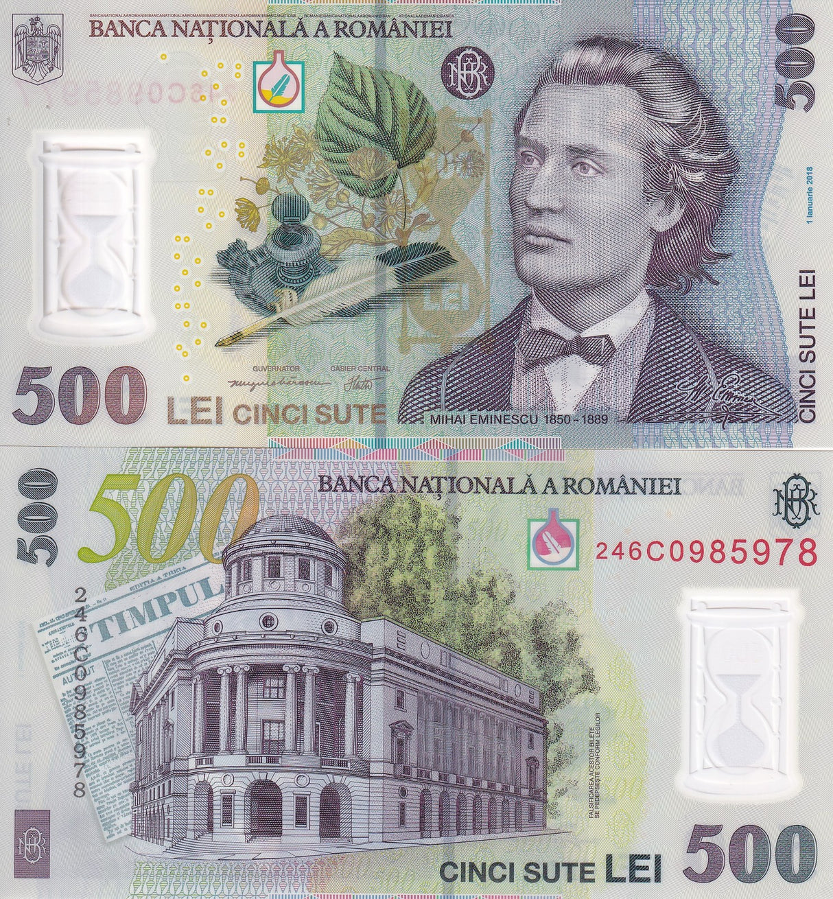 Romania 500 Lei 2018/2024 P 123 Polymer UNC