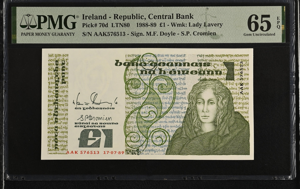 Ireland 1 Pounds 1989 P 70 d Gem UNC PMG 65 EPQ