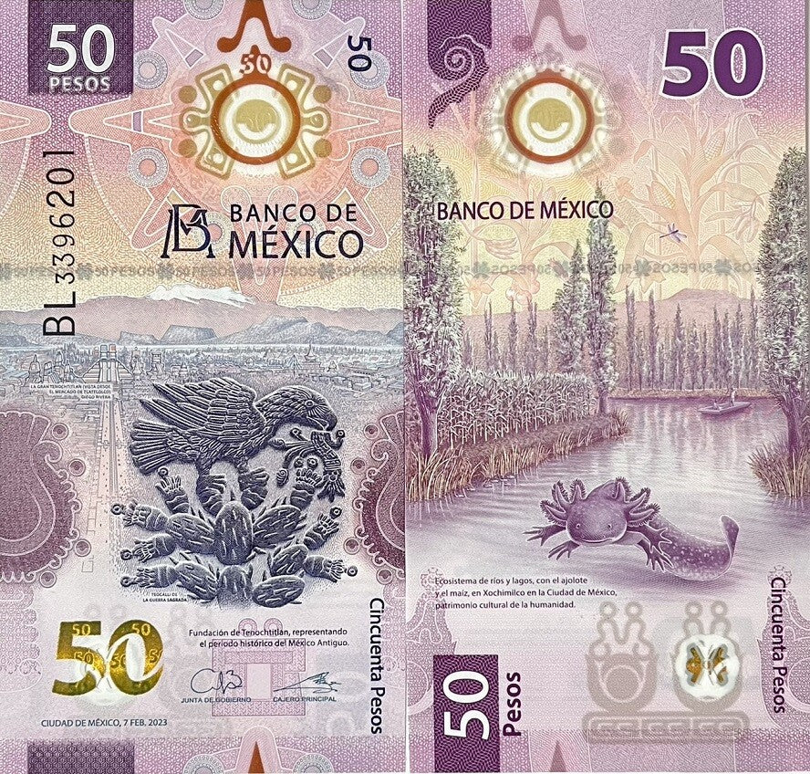 Mexico 50 Pesos 2023 P 133 Random Sign UNC