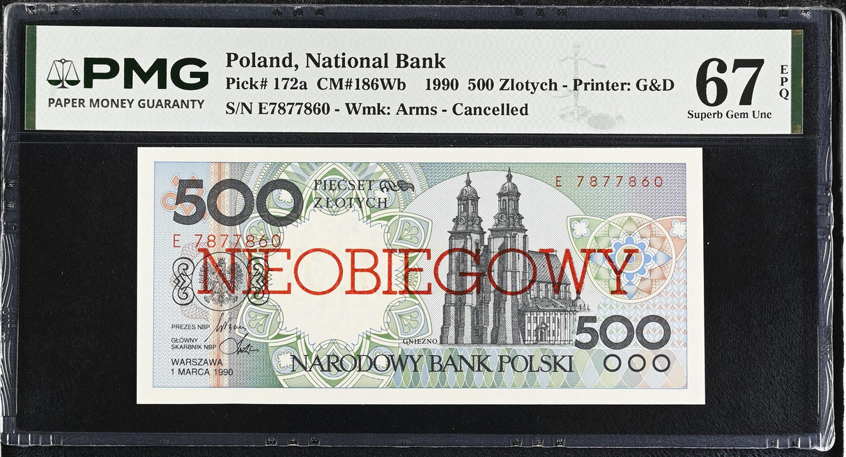 Poland 500 Zlotych 1990 P 172 a Cancelled Superb Gem UNC PMG 67 EPQ