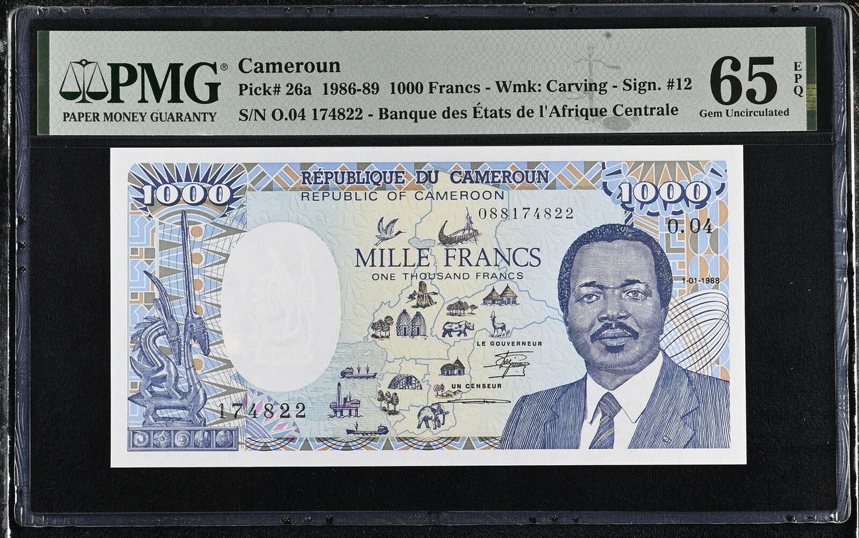 Cameroun 1000 Francs 1988 P 26 a Gem UNC PMG 65 EPQ
