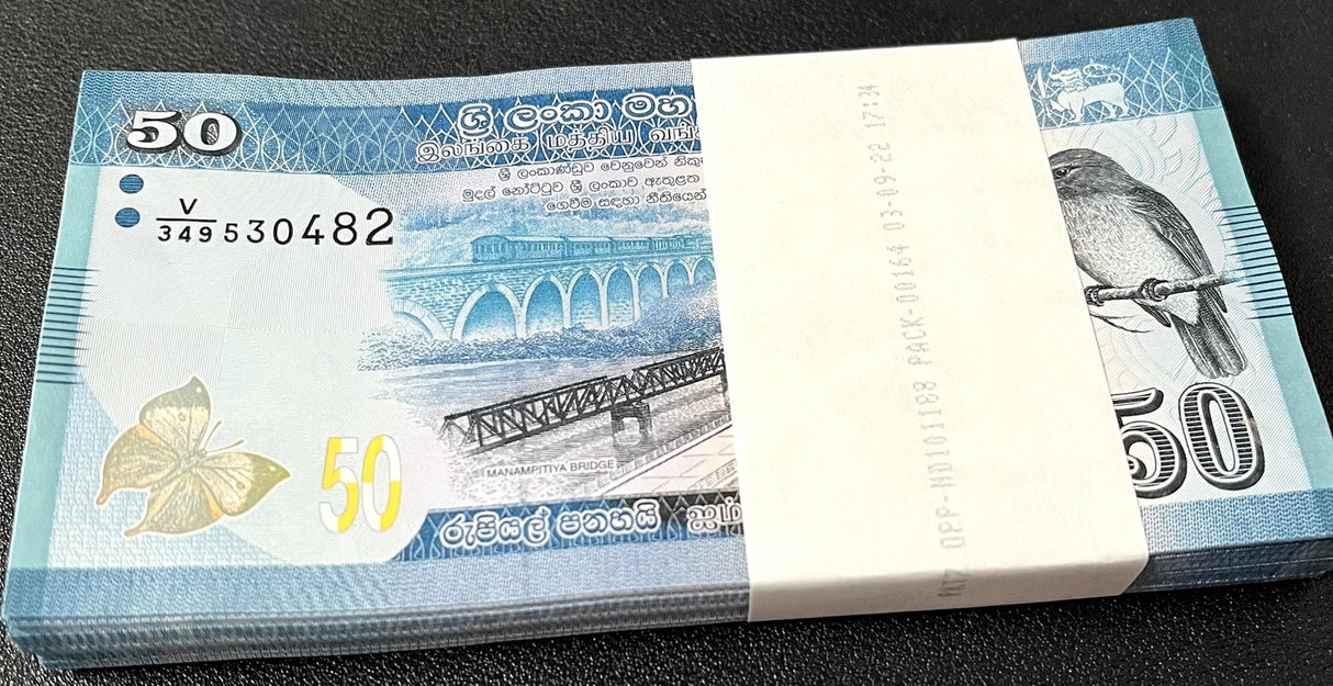 Sri Lanka 50 Rupees 2021 P 124 UNC Lot 100 Pcs 1 Bundle