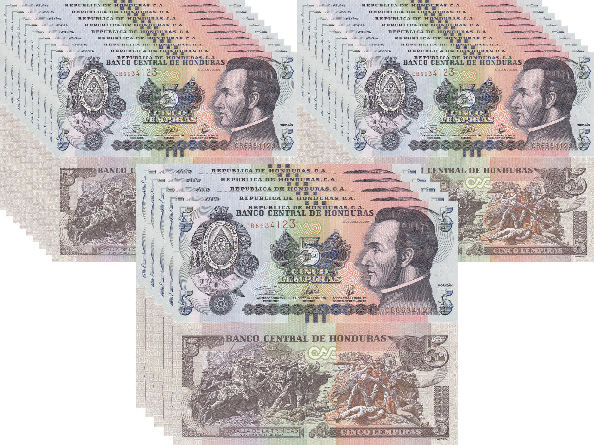 Honduras 5 Lempiras 2019 P 98 UNC LOT 25 PCS