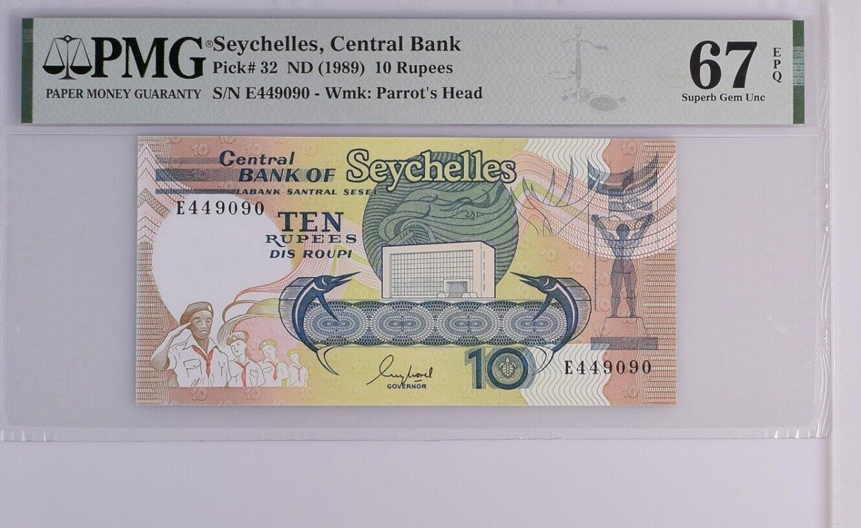 Seychelles 10 Rupees ND 1989 P 32 Superb GEM UNC PMG 67 EPQ