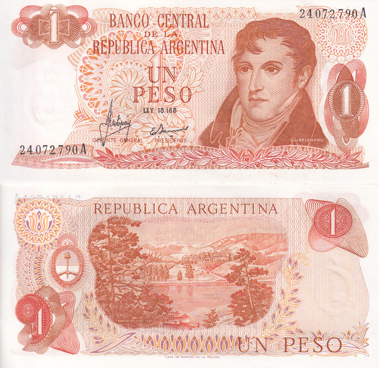 Argentina 1 Peso ND 1970-1973 P 287 Series A UNC