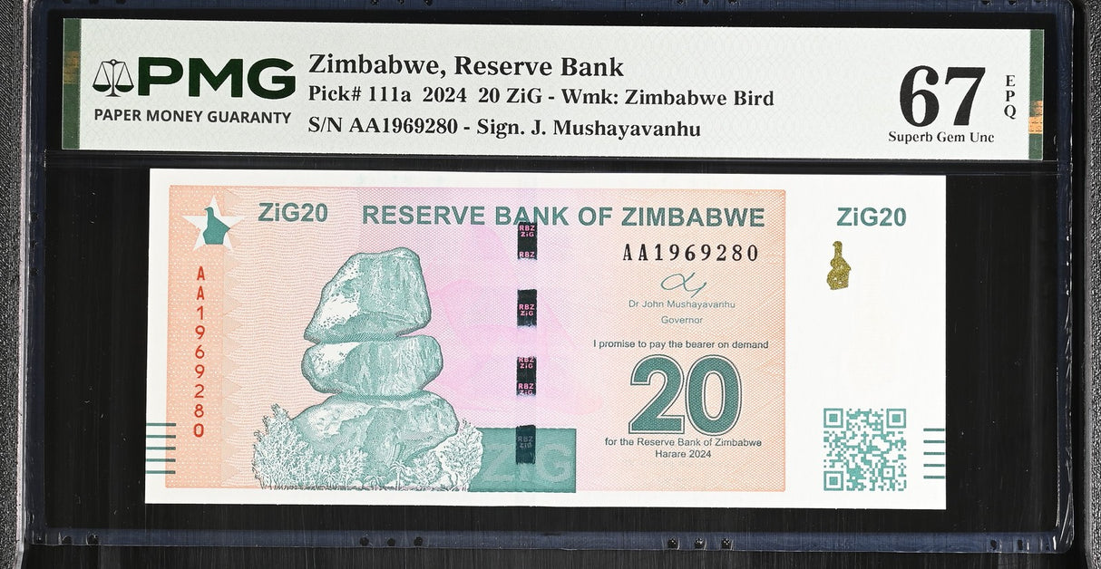 Zimbabwe 20 ZiG 2024 P 111 a Superb Gem UNC PMG 67 EPQ