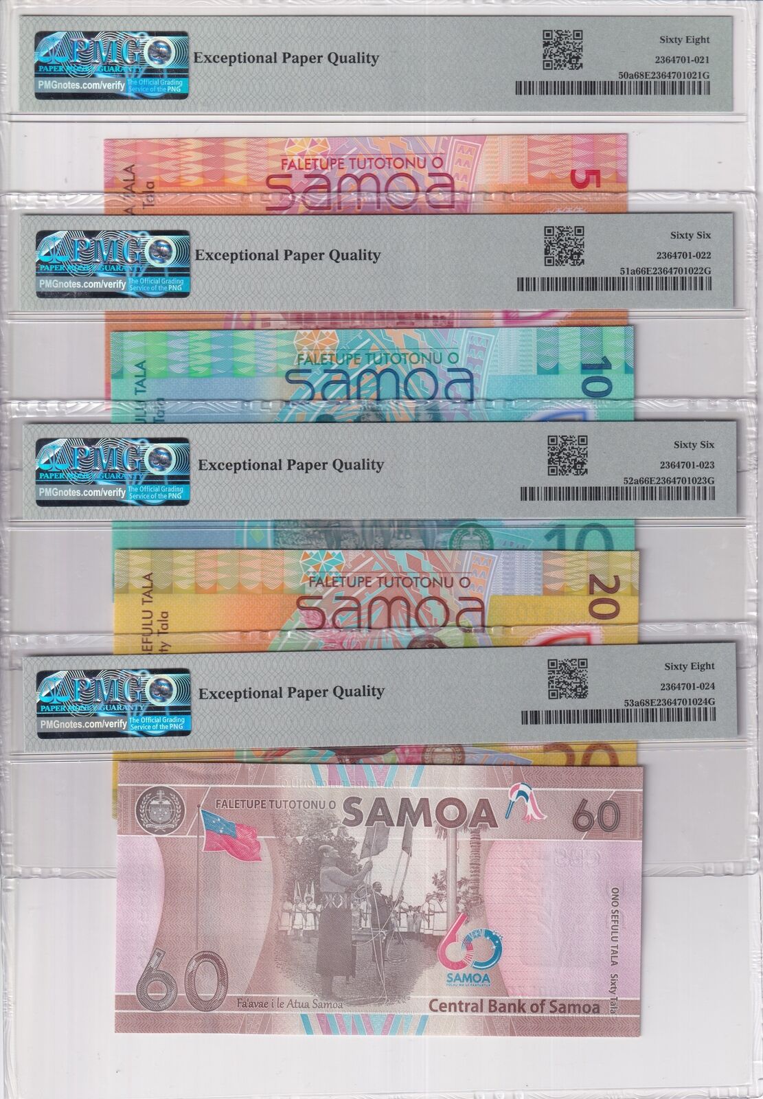 Samoa SET 4, 5 10 20 60 Tala 2024 P 50 51 52 53 a Superb Gem UNC PMG 66 68 EPQ
